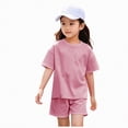 thumbnail image 1 of Ccpelsie Toddler Girls Clothes Outfits Summer Ruffle Ribbed Flower T Shirt Shorts Set Clothes for Girls(Pink,6-7 Years), 1 of 6
