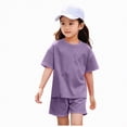 thumbnail image 1 of Ccpelsie Toddler Girls Clothes Outfits Summer Ruffle Ribbed Flower T Shirt Shorts Set Clothes for Girls(Purple,6-7 Years), 1 of 7
