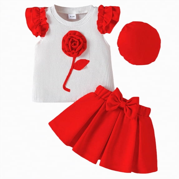 Ccpelsie Toddler Girls Clothes Summer 2 Piece Outfits Ruffle Trim Top and Short Sets Kids Casual Outwear(Red,2-3 Years)