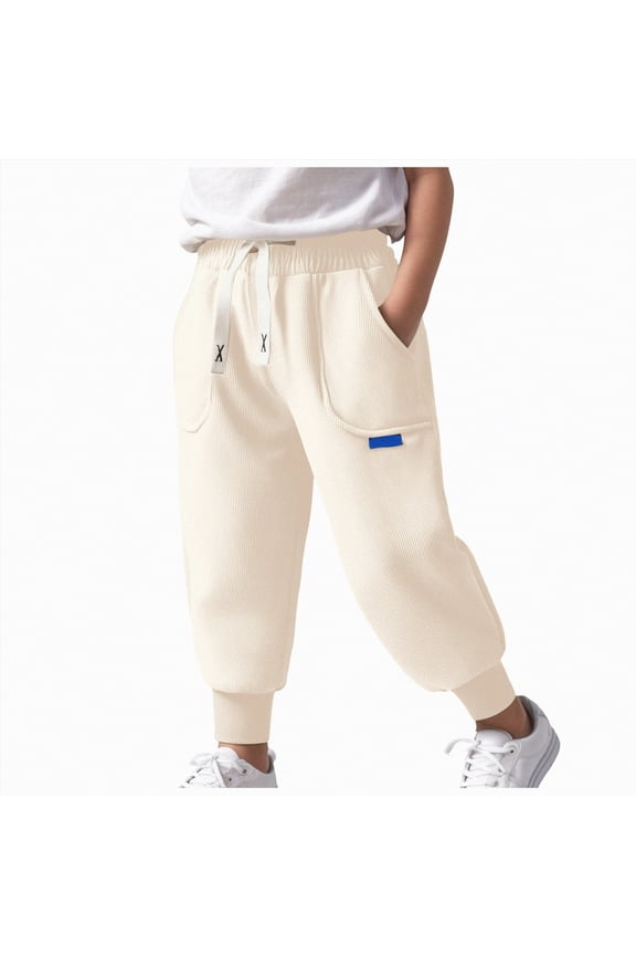 Toddler Girls' Jogger Pants Pull on Cotton French Solid Ruffle Pocket SweatPants for Big/Little Kids Fashion Casual(Beige,2-3 Years)