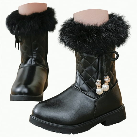 Ccpelsie Toddler Girls Mid Calf Boots Side Zipper Riding Shoes For Big Girls Little Girls Casual Walking Shoes(Black,2)