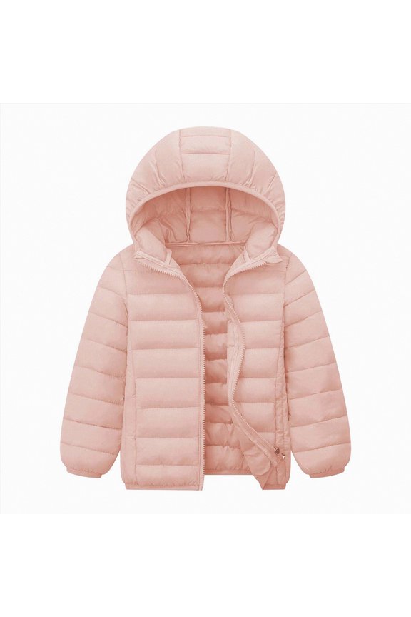 Toddler Girls Puffer Jackets Full Zip Warm Winter Coats with Pockets for Big Kid Little Kid(Light Pink,10-11 Years)