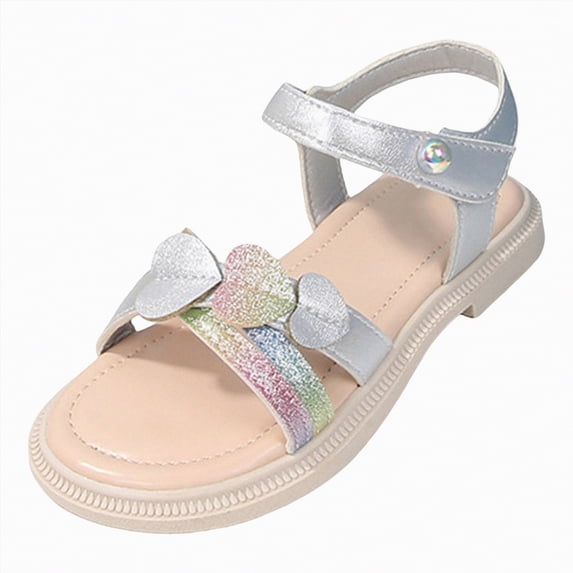 Ccpelsie Toddler Girls Sandals Soft Rubber Flats Summer Flower Girl Cute and Sweet Shoes for Casual(Silver,11)