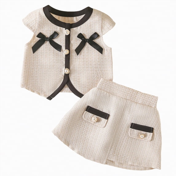 Ccpelsie Toddler Girls Shorts Set - 2 Piece Short Sleeve Graphic Tee and Denim Shorts Outfits for Girls(Beige,2-3 Years)