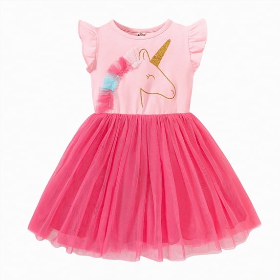 Ccpelsie Toddler Girls Tulle Dress Kids Summer Puff Sleeve Baby Girls Tutu Princess Party Casual Dress(Red,110)