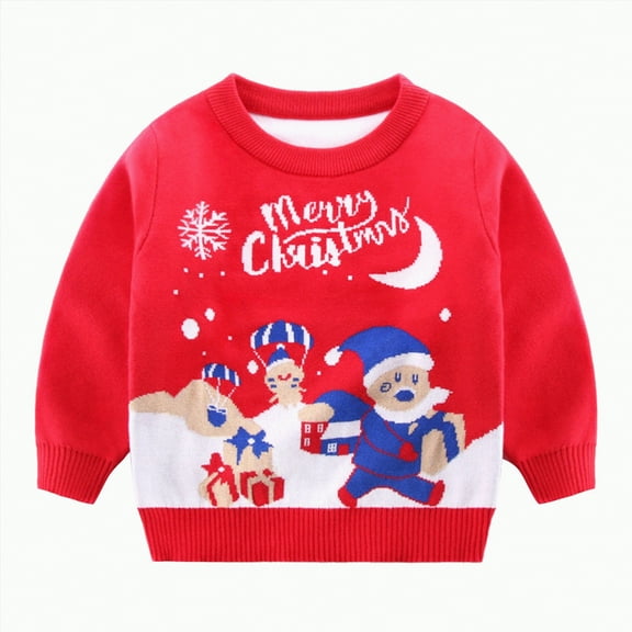 Ccpelsie Toddler/Little/Big Boys Fleece Sweater Classic Basic Knit Kids Sweater for Fall and Winter(Red,6-7 Years)