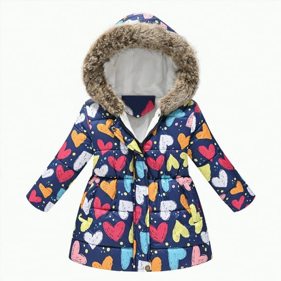 Ccpelsie Toddler Puffer Jacket for Girls Warm Coat Outerwear Winter Fashion Casual Coat with Pocket for Kids(Navy,2-3 Years)