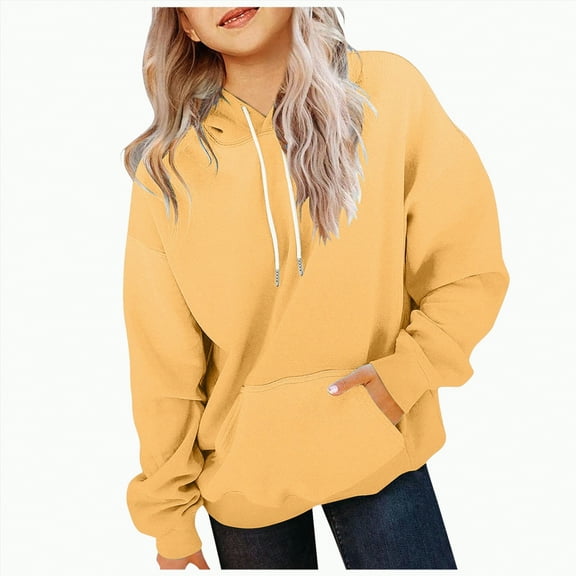 Ccpelsie Toddler Solid Casual Pocket Hoodie Boys Fall Casual Warm Sweatershirt Pullover for Daily(Yellow,6-7 Years)