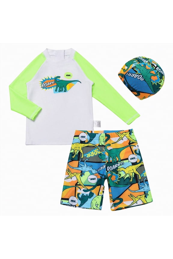 Toddler Swimsuit Boy 2 Piece Boys Swim Set Short Sleeve Boys Swim Shirt Boy Swim Trunks Rash Guard Bathing Suits(Green,5-6 Years)