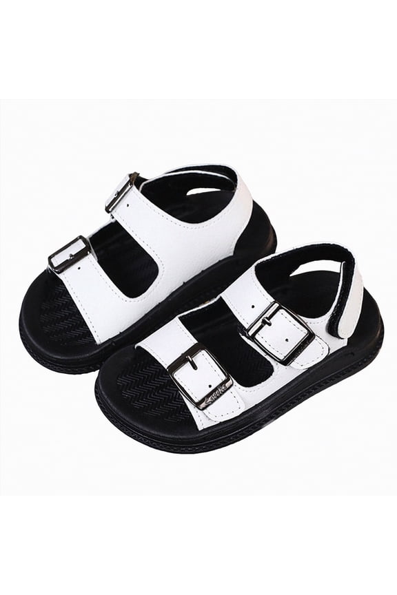Toddler Unisex Adjustable Buckle Sandals Comfortable Open Toe Beach & Pool Shoes for Boys & Girls White