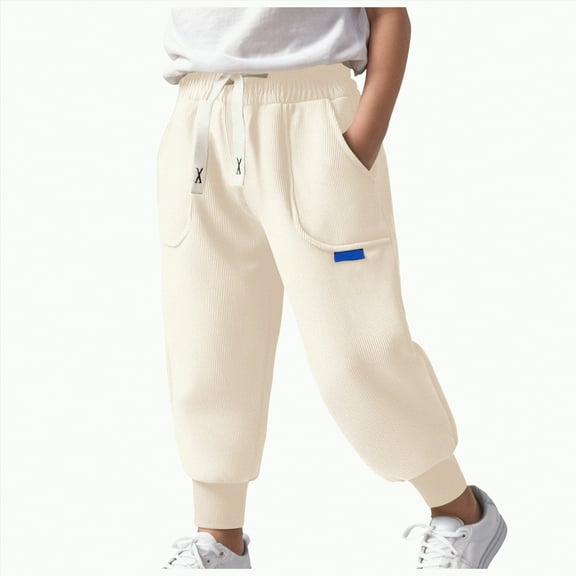 Ccpelsie Toddler and Kids Boys Cotton Sweatpants Active Soft Joggers Pants with Pockets for Big/Little Kids(Beige,18-24 Months)