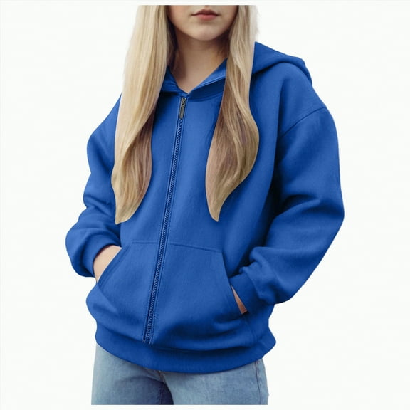 Ccpelsie Toddlers and Boys Girls Full-Zip Hoodies Long Sleeve Sweatshirt for Big/Little Kids(Blue,4-5 Years)