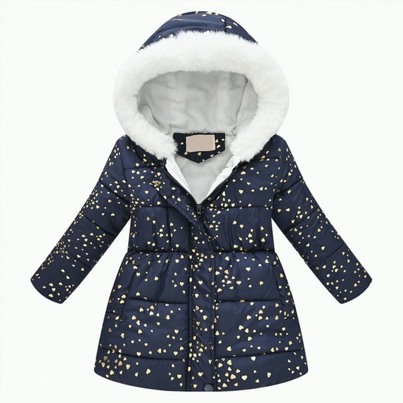 Ccpelsie Winter Girls and Toddlers' Lightweight Full Zip Packable Hooded Puffer Jacket for Little Kid Big Kid(Navy,5-6 Years)