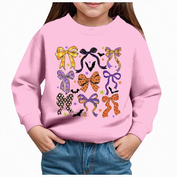 Ccpelsie Winter Toddler Girls Outfit Fashion Print Crewneck Sweatshirt Tops Kids Long Sleeve Pullover Clothing(Pink,4-5 Years)