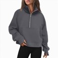 thumbnail image 1 of Ccpelsie Women Half Zip Pullover Sweatshirts Casual Jacket Winter Warm Jackets with Pockets(Grey,L), 1 of 4