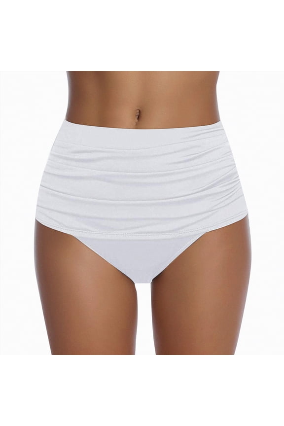 Women High Waisted Bikini Bottoms High Cut Triangle Swimwear Comfortable Beach Vacation Swim Shorts(White,S)