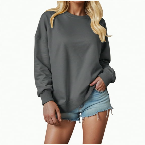 Ccpelsie Women Sweatshirts Pullover Crewneck Winter Long Sleeve Tops Shirts for Women(Dark Gray,XXL)