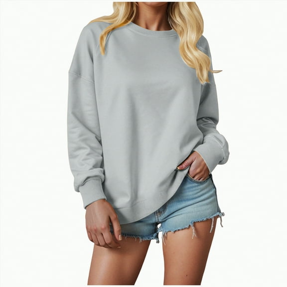 Ccpelsie Women Sweatshirts Pullover Crewneck Winter Long Sleeve Tops Shirts for Women(Grey,XL)