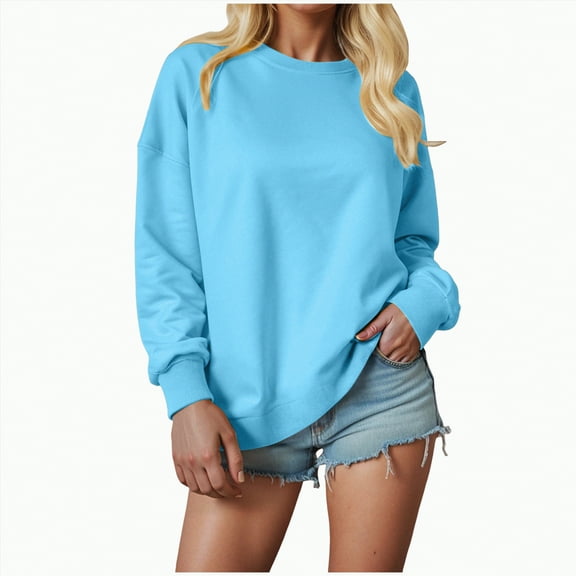 Ccpelsie Women Sweatshirts Pullover Crewneck Winter Long Sleeve Tops Shirts for Women(Light Blue,XXXL)