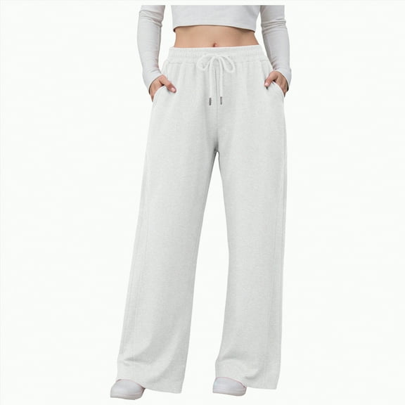 Ccpelsie Women Track Pants Women Sweatpants Soft Jogging Straight Wide Leg Sweatpants Women Lounge Pants Joggers(White,L)
