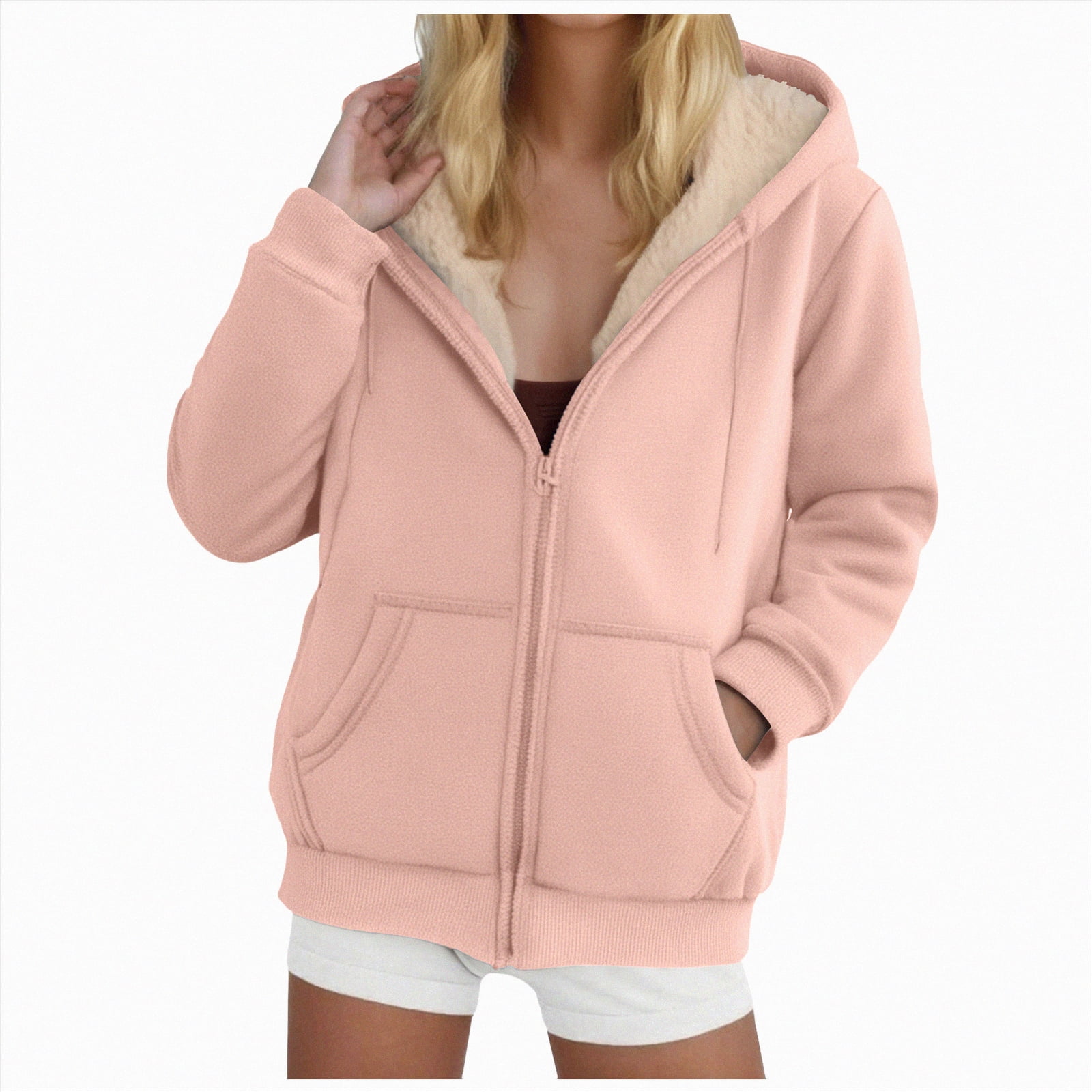 Turnhier Women's Cropped Zip-Up Hoodie – Long Sleeve, Casual Fall/Winter Jacket With Pockets, Loose Fit