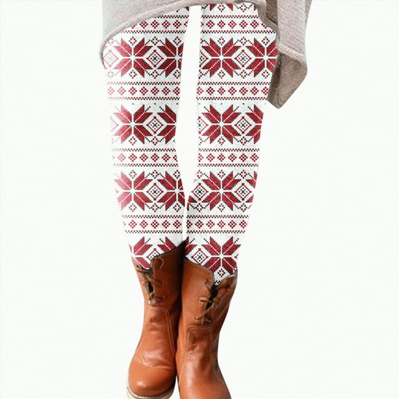 Ccpelsie Women's Christmas Leggings Printed High Waisted Tights Trendy Workout Yoga Pants(White,M)