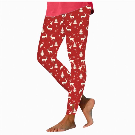 Ccpelsie Women's Cute Print Christmas Leggings High Waist Stretch Christmas Tights Pants Xmas Casual Leggings(Red,L)