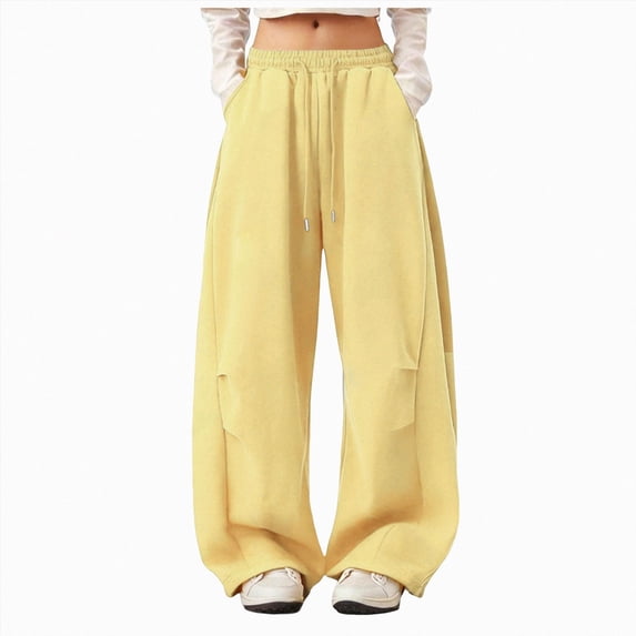 Ccpelsie Women's Fall Winter Sweatpants Athletic Joggers Pants with Pockets for Women Casual Yellow,L