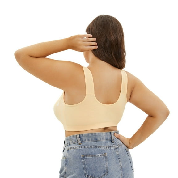 Ccpelsie Women's Front Closure Bras Racerback No Underwire Plus Size Full Coverage Lace Cotton Bra(Light Yellow,50G)