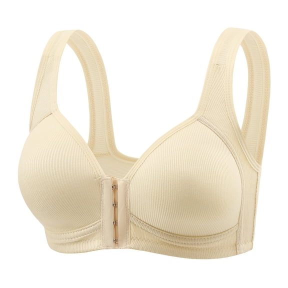Ccpelsie Women's Front Closure Cotton Bra Wirefree Unpadded Full Coverage Everyday Bralette(Light Yellow,L)