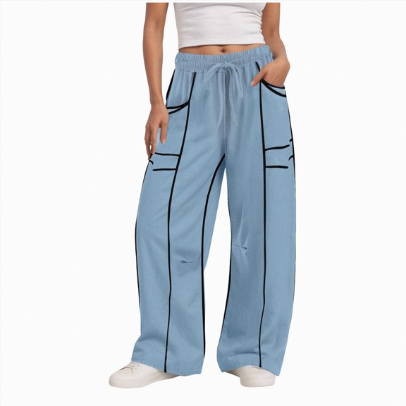 Ccpelsie Women's High Waisted Straight Leg Sweatpant Comfy Drawstring Workout Sweat Pants Pocket Warm Casual Pant(Light Blue,XL)