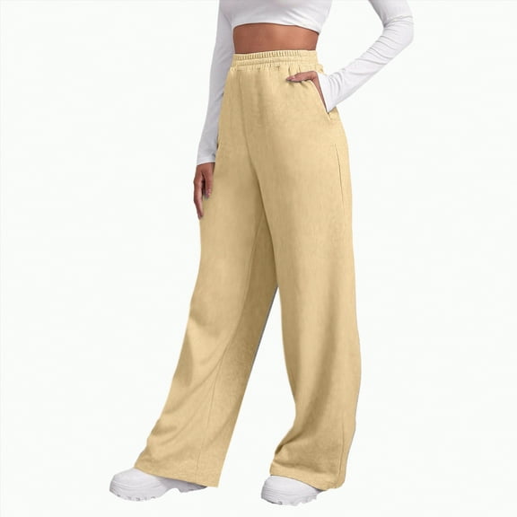 Ccpelsie Women's Sweatpants Casual Drawstring Sweat Pants Workout Athletic Joggers with Pockets(Khaki,L)