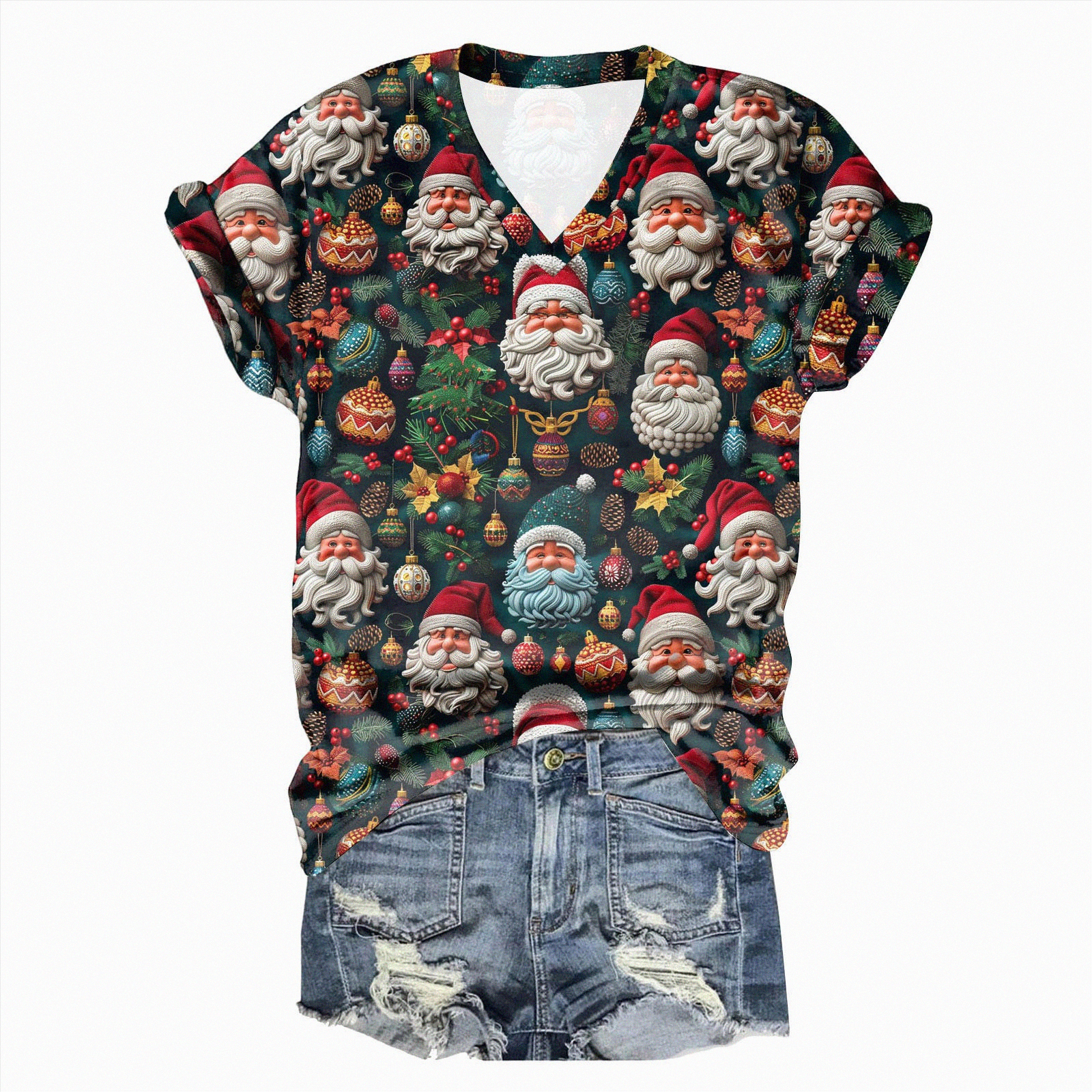 Funny Christmas Family T-Shirts For Women - Santa Graphic Holiday Tees With Comfort Fit