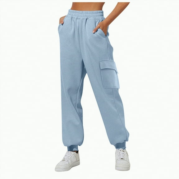 Ccpelsie Womens Joggers with Pockets, Drawstring Sweatpants Women for Lounging Jogging Workout(Light Blue,XXXL)