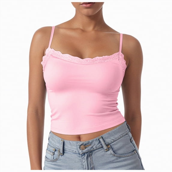 Ccpelsie Womens Tank Tops Seamless V-Neck Tank Tops Camisole for Summer Daily Wear(Pink,XL)