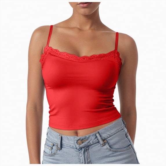 Ccpelsie Womens Tank Tops Seamless V-Neck Tank Tops Camisole for Summer Daily Wear(Red,S)