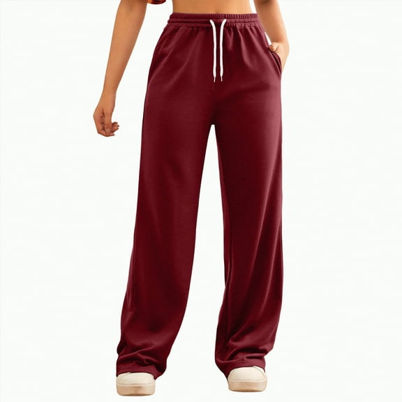 Ccpelsie Womens Wide Leg Sweatpants Y2K High Waisted Lounge Pants Athletic Joggers Pants with Pockets(Red,L)
