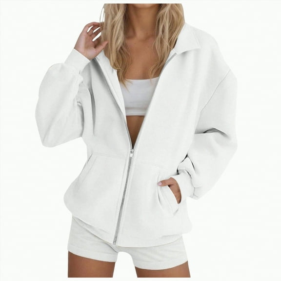 Ccpelsie Womens Zip Up Hoodies Oversized Sweatshirts Fall School Fashion Outfits Casual Jackets Winter Clothes(White,S)