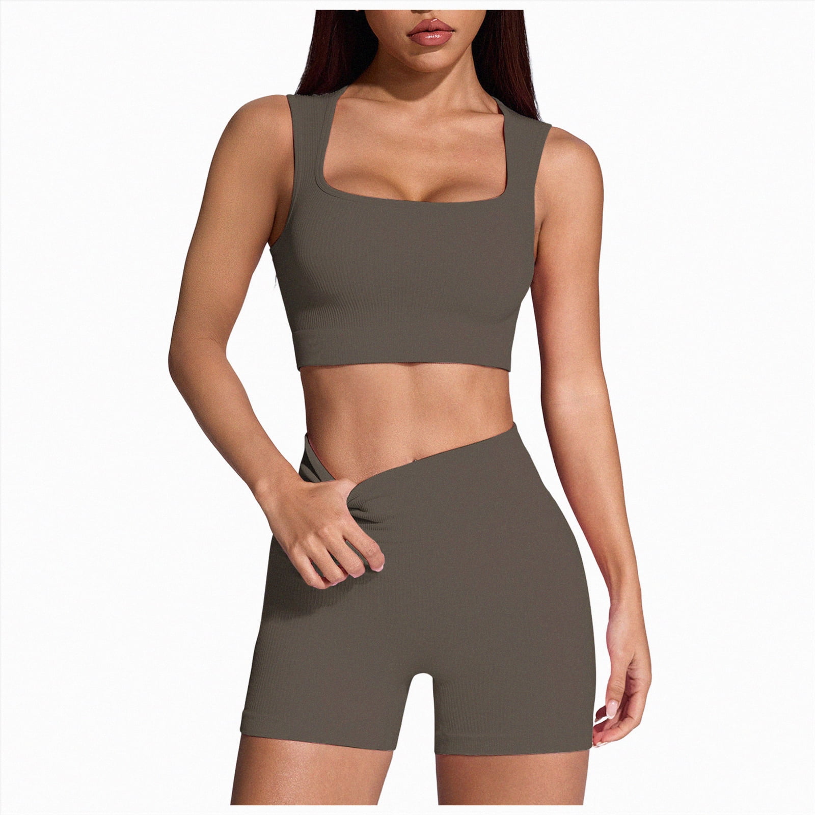 Ccpelsie Workout Sets for Women 2 Piece Color Block Strappy Sports Bra