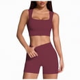 thumbnail image 1 of Ccpelsie Workout Sets for Women 2 Piece Color Block Strappy Sports Bra High Waist Shorts Gym Yoga Pilates Outfits(Wine,S), 1 of 4