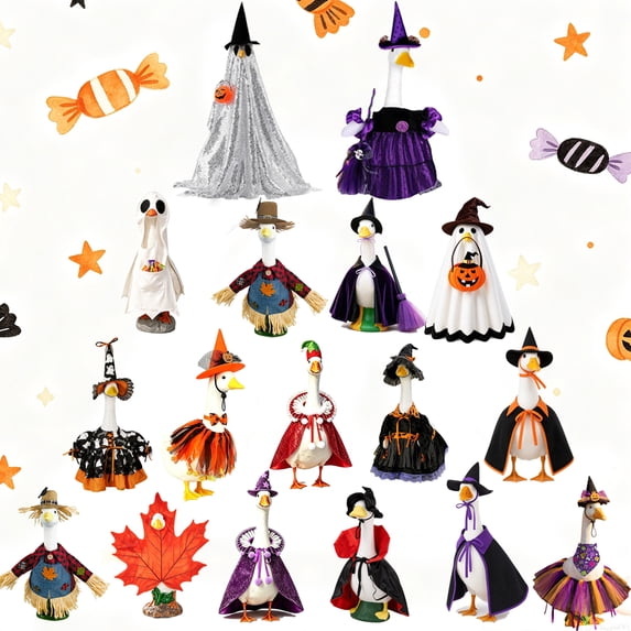 Ccwuwei Halloween Porch Goose Clothes, Weatherproof 23" Gooses Costume Cloak Hat Set, Glitter Fabric Holiday Decor, Yard Gooses Statue Accessory, Christmas Garden Decoration - Pink