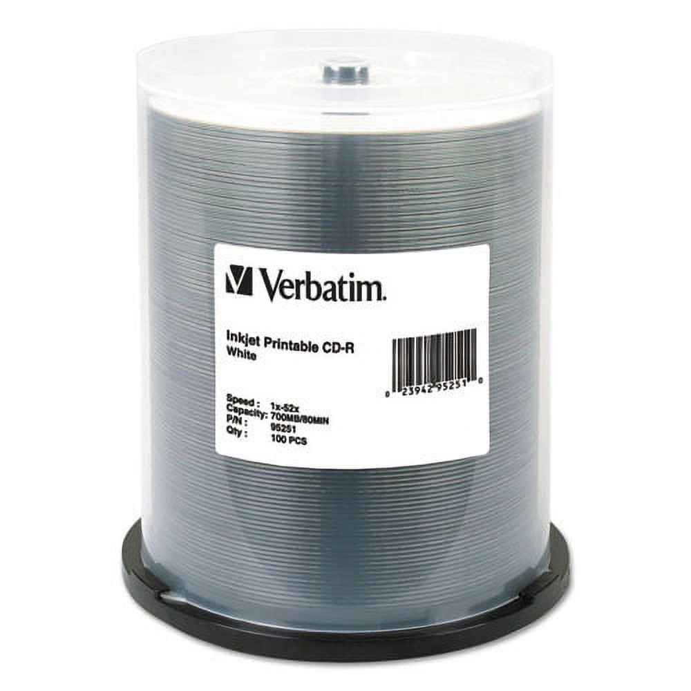 Cd-R Printable Recordable Disc, 700 Mb/80 Min, 52x, Spindle, White, 100/pack | Bundle of 2 Packs