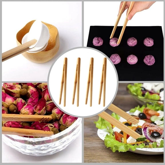 Cdar 4Pcs Bamboo Wooden Food Tong Toaster Bacon Sugar Ice Tea Leaf Tong Tweezer