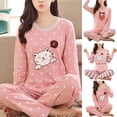 thumbnail image 1 of Cdar Fashion Women Cartoon Animal Print Long Sleeves O Neck Casual Long Pajamas Pants Set, 1 of 7