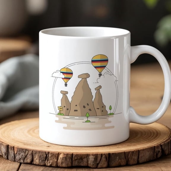 Cdocia Balloon Mug 0ml Hot Air Balloon & Fairy Chimne Ceramic Travel Gift Turkish Culture Coffee Cup.