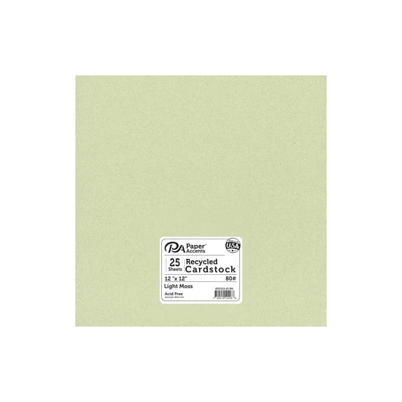 Accent Design Paper Accents Recycled Cardstock 12" x 12" Light Moss, 80lb colored cardstock paper for card making, scrapbooking, printing, quilling and crafts, 25 piece pack