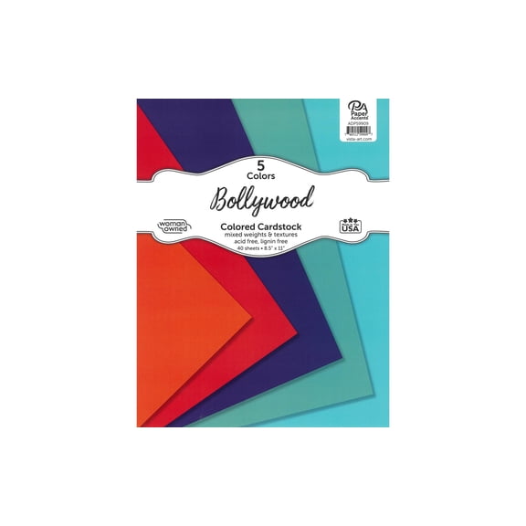 Accent Design Paper Accents Cardstock Variety Pack 8.5x11" 40 Sheets Bollywood Colored Cardstock, Card Stock, Construction Paper for Scrapbooking, DIY, and Art Projects