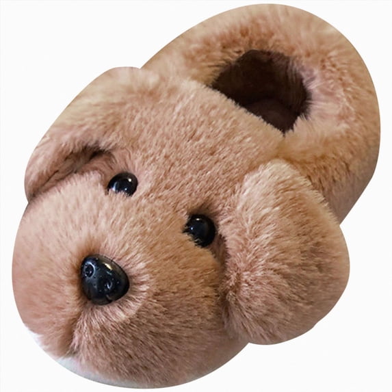Cdudpw Big Kids Slippers for Boys Girls Winter Warm Cute Dog House Shoes Fuzzy Fun Cartoon Indoor Bedroom Footwear(W237-Brown)