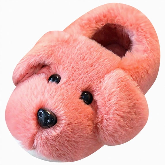 Cdudpw Big Kids Slippers for Boys Girls Winter Warm Cute Dog House Shoes Fuzzy Fun Cartoon Indoor Bedroom Footwear(W237-Red)