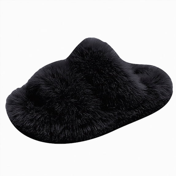 Cdudpw Boys Girls Fuzzy House Slippers Cute Comfy Faux Slip On Fluffy Plush Open Toe Home Slides for Kids Indoor Outdoor Warm Shoes(W227-Black)
